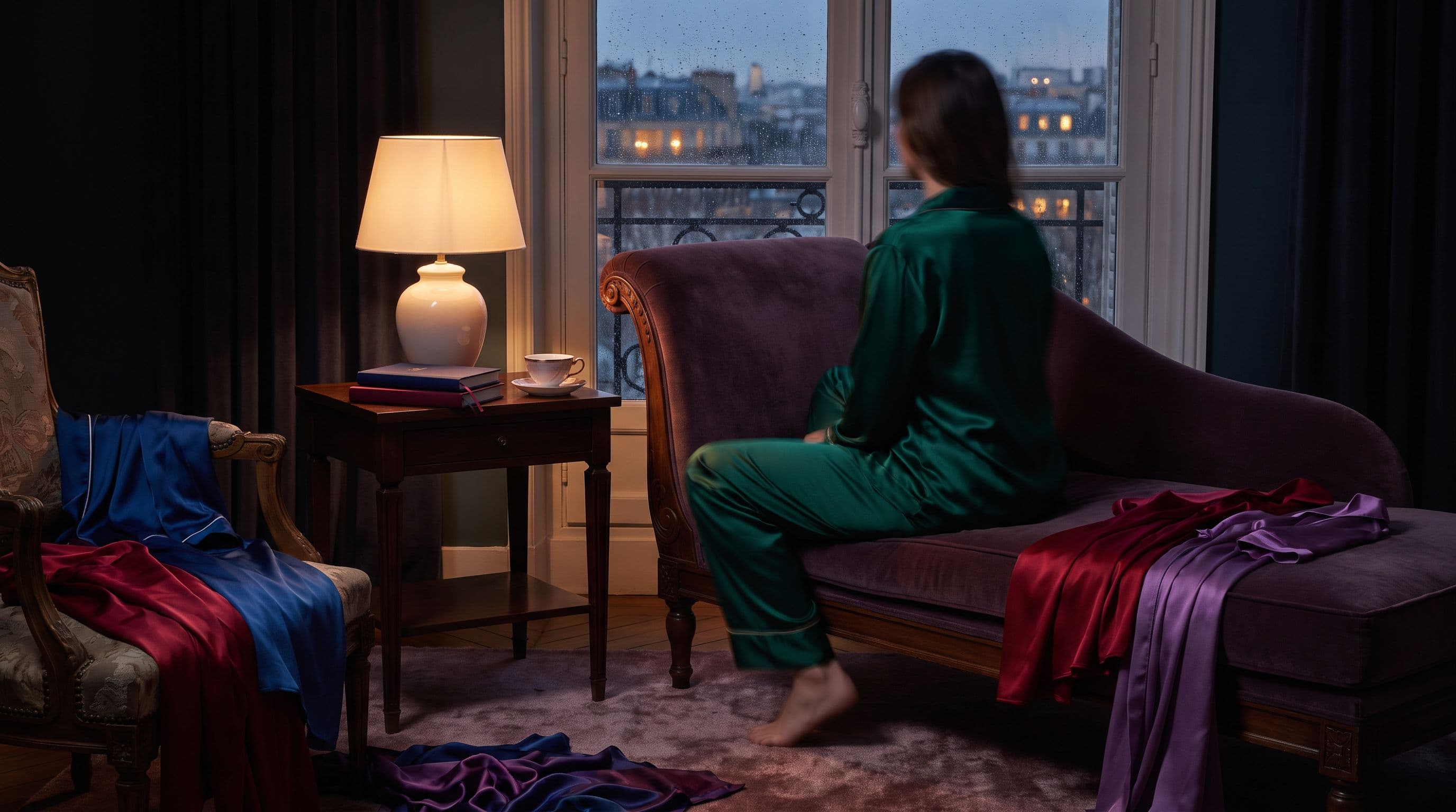 Satin bordeaux drapé : l'univers des pyjamas en soie Pyjama en Soie